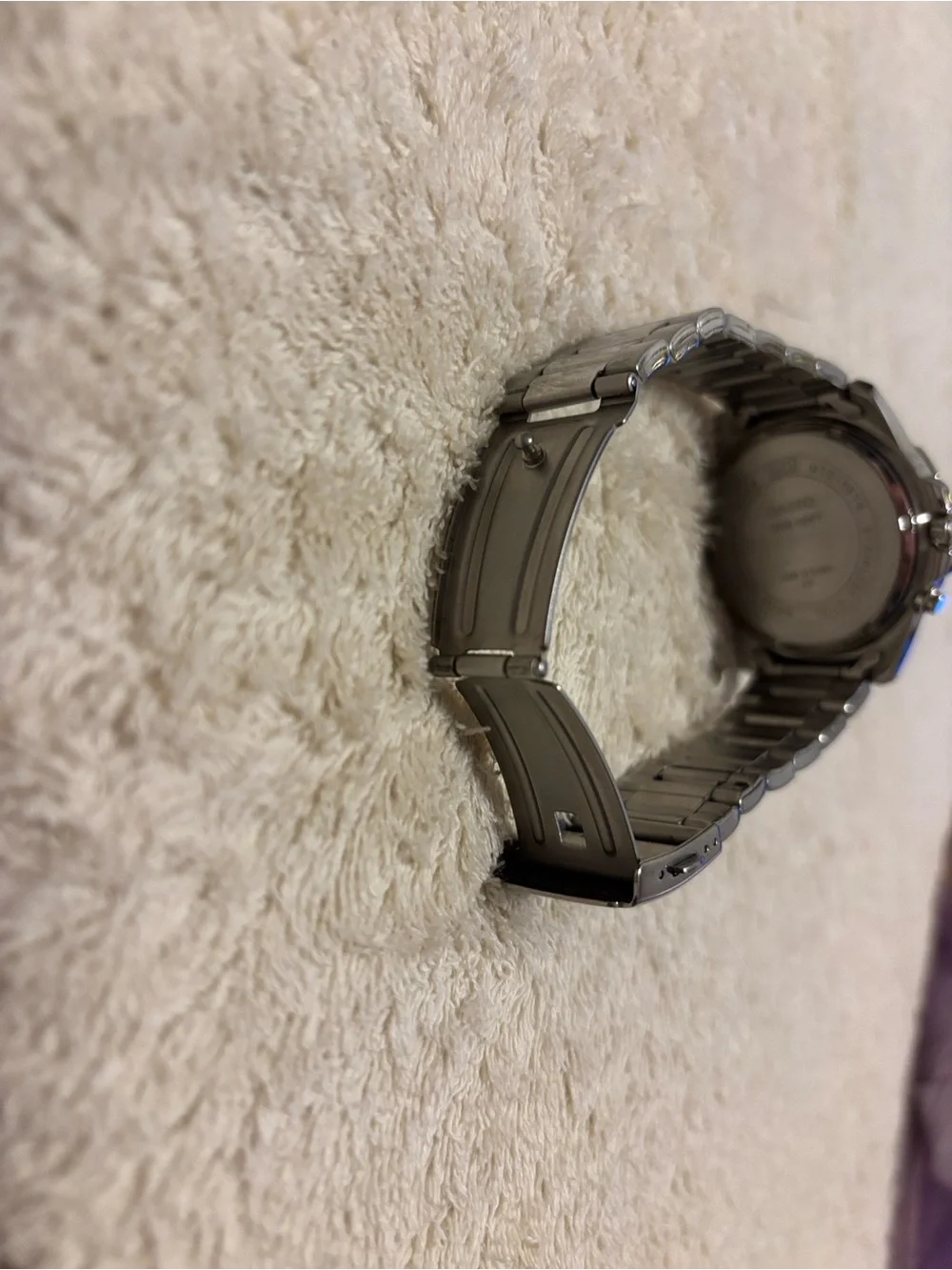 Casio Men's Black Dial Silver Stainless Steel Watch with Orange Accents